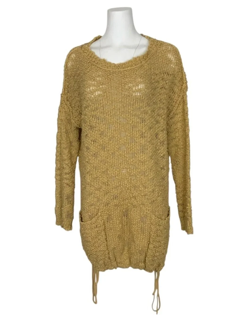 Free People FP Beach Crochet Sweater M Beige Long Sleeve